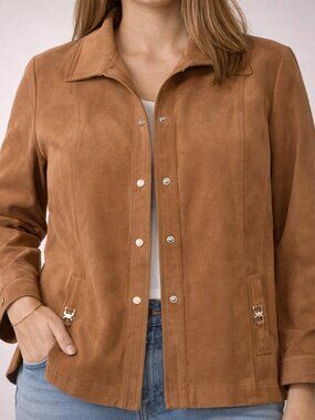 Vintage ALIA Faux Suede Jacket Blazer Women’s Size 18 Brown Western Style Button